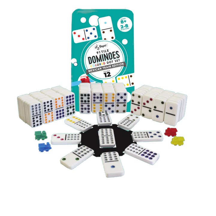 Regal Games - Wholesale Dominoes - Double 12 Mexican Train Dominoes with DOTS and Plastic Acces