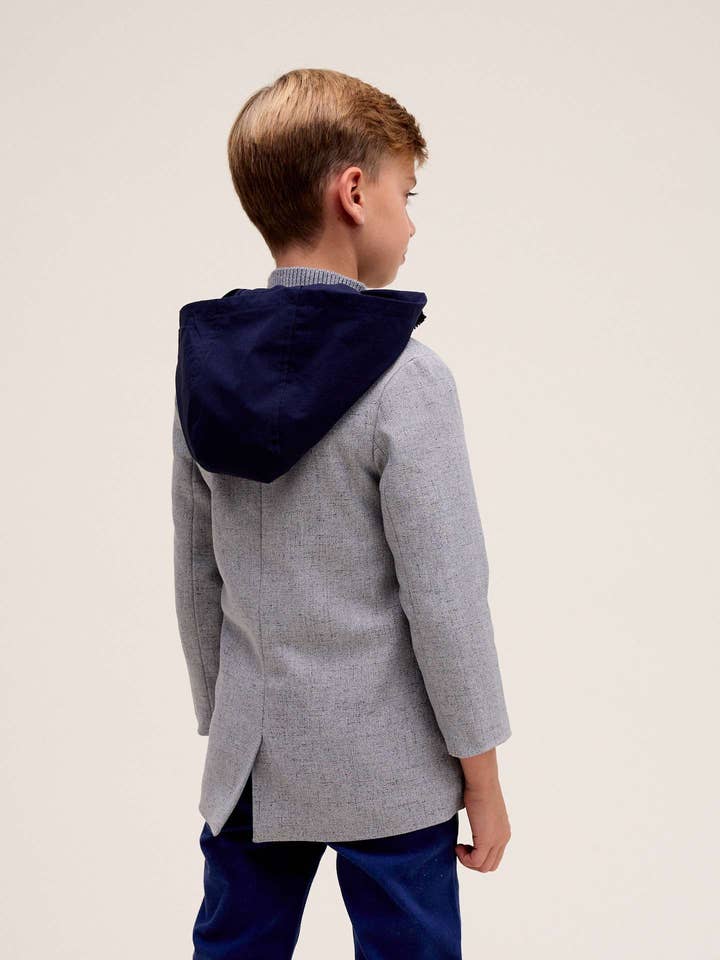 Grey Boy's blazer-style coat in heather gray with a hood for wholesale on Faire1