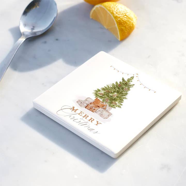 Clairmont & Co - Wholesale Coasters - Square Coaster, Cottage Tree, Merry Christmas, Home Decor4