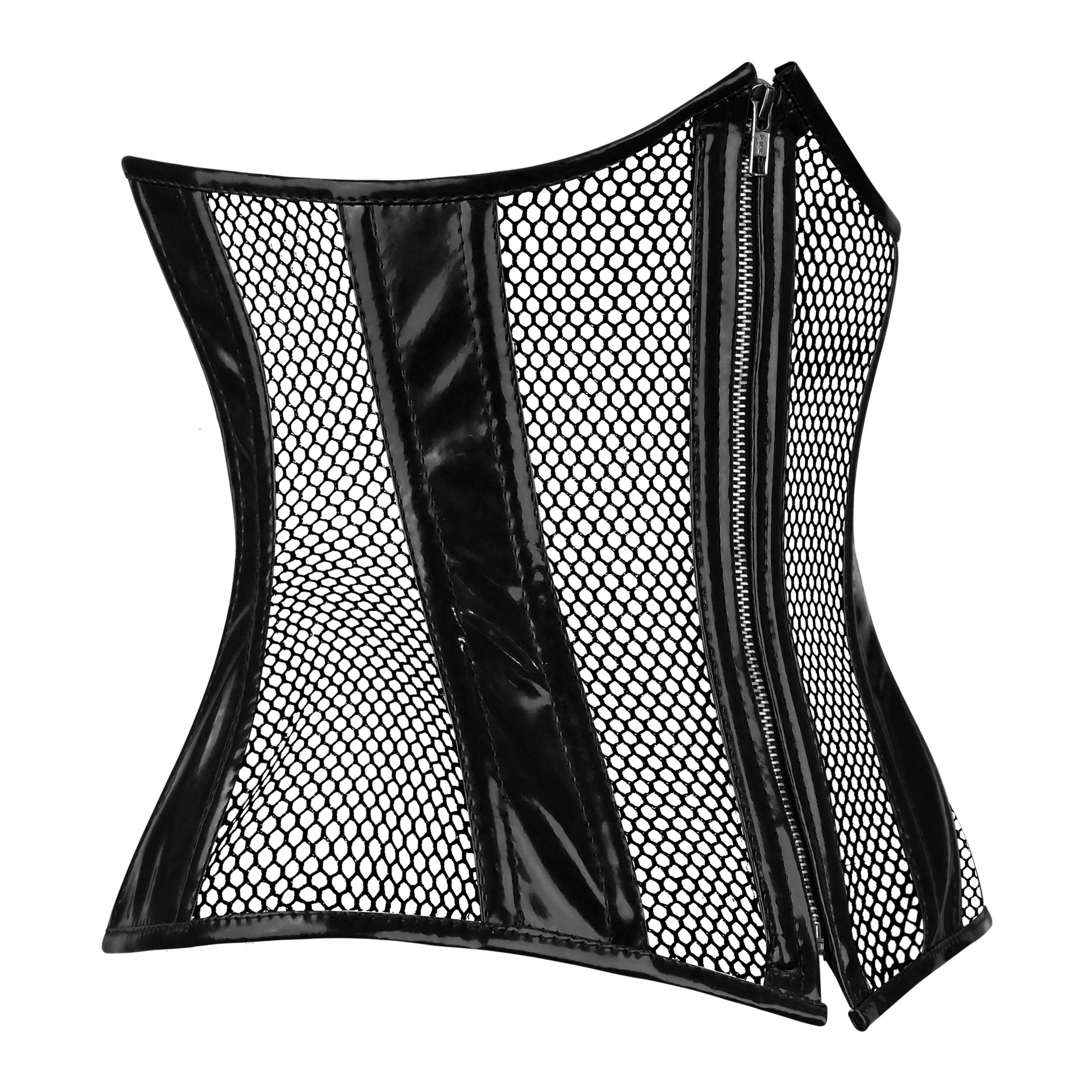  Black PVC Underbust Corset with Fishnet and Steel Boning for wholesale on Faire2