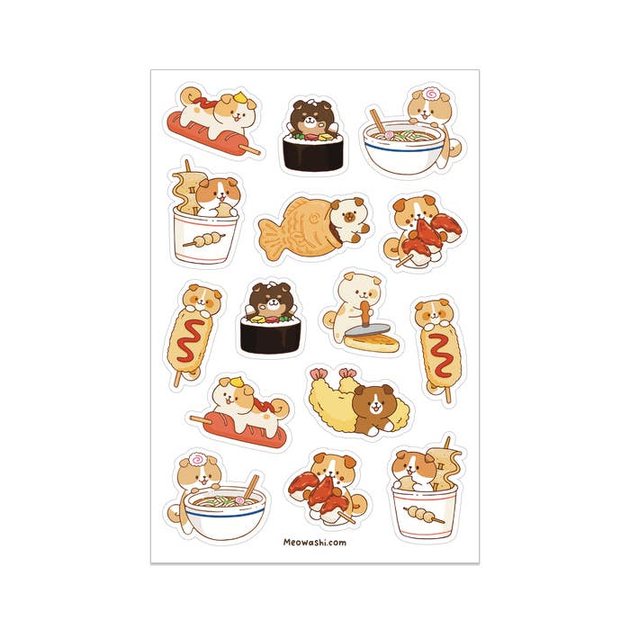 Meowashi Studio - Wholesale Sticker - Dog and Korean Street Food Clear Sticker Sheet
