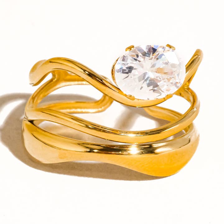 Oro Giallo Anello Astratto CZ in Oro 18K Gloire Non-Tarnish in vendita all'ingrosso su Faire0