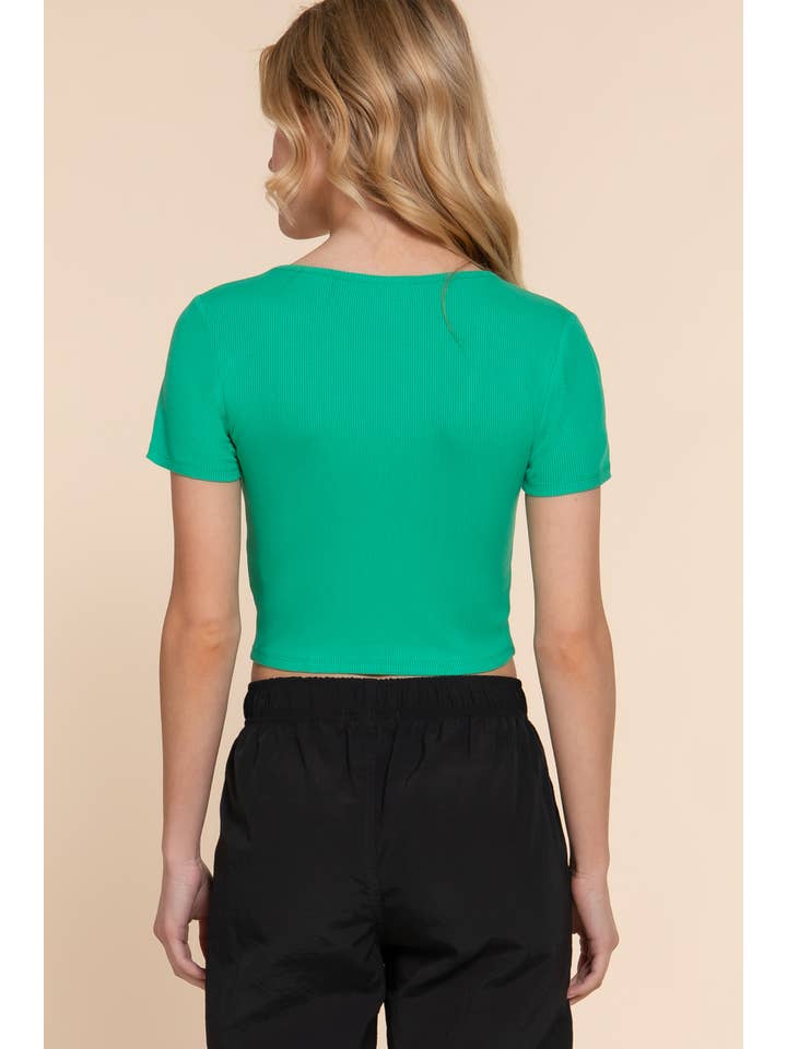 Active Basic | Active USA - Wholesale Knit Top - Women's - Short Sleeve Square Neck Corset Detail Rayon Rib Knit Top