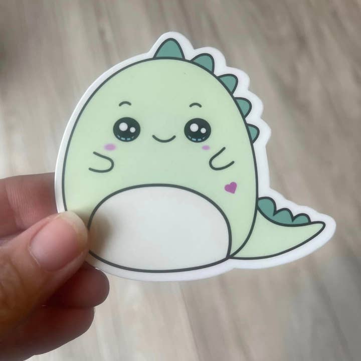 Dinosaur Plush Kawaii Die Cut Vinyl Sticker for wholesale by Prairie Chicken Sticker Shop & Gifts
