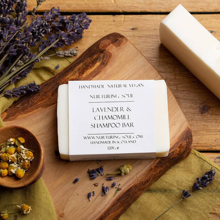 Lavender & chamomile natural vegan shampoo bar for wholesale by Nurturing Soul