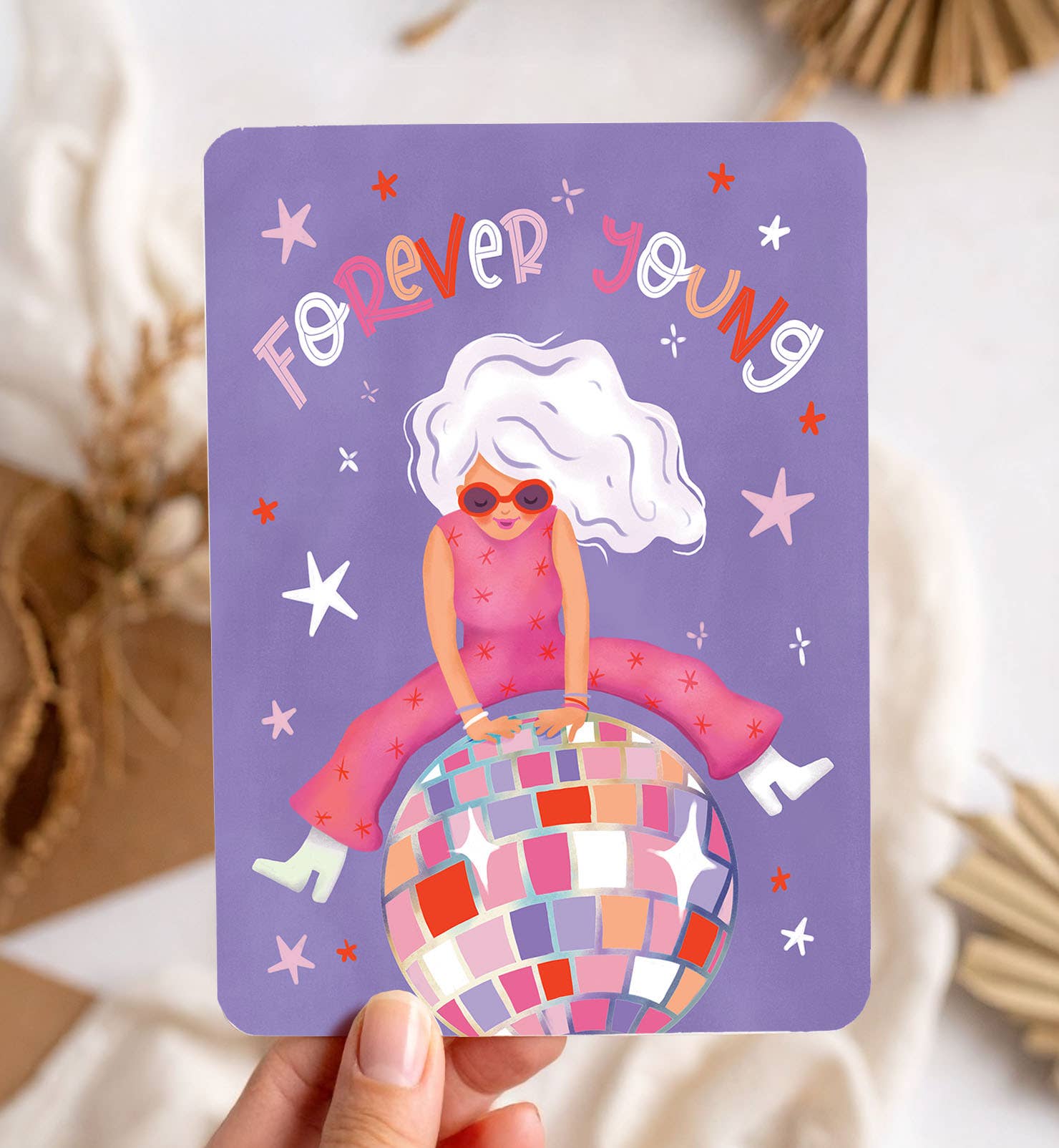 Aniet Illustration - Wholesale Birthday Card - Birthday card congratulations woman disco purple postcard1