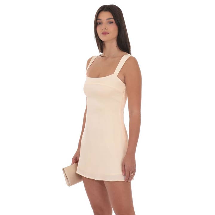 Lucy In The Sky - Wholesale Dress - Women's - Satin Shift Dress in Cream2