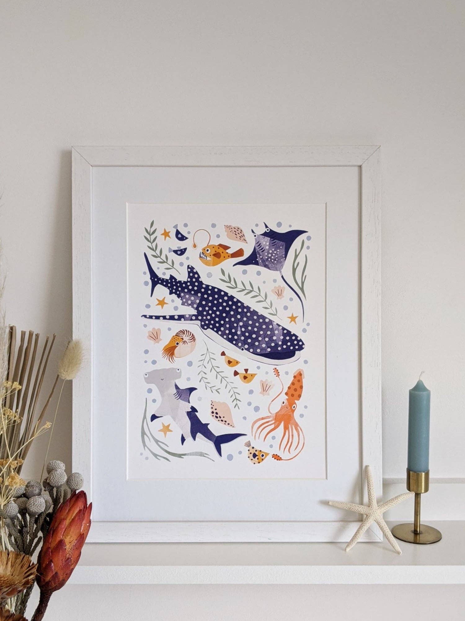 Slow Sunday - Wholesale Art Print - Kids & Baby - ‘Deep Blue Sea’ Whale Shark, Hammerhead And Sea Creatures Fine Art Print For Children2