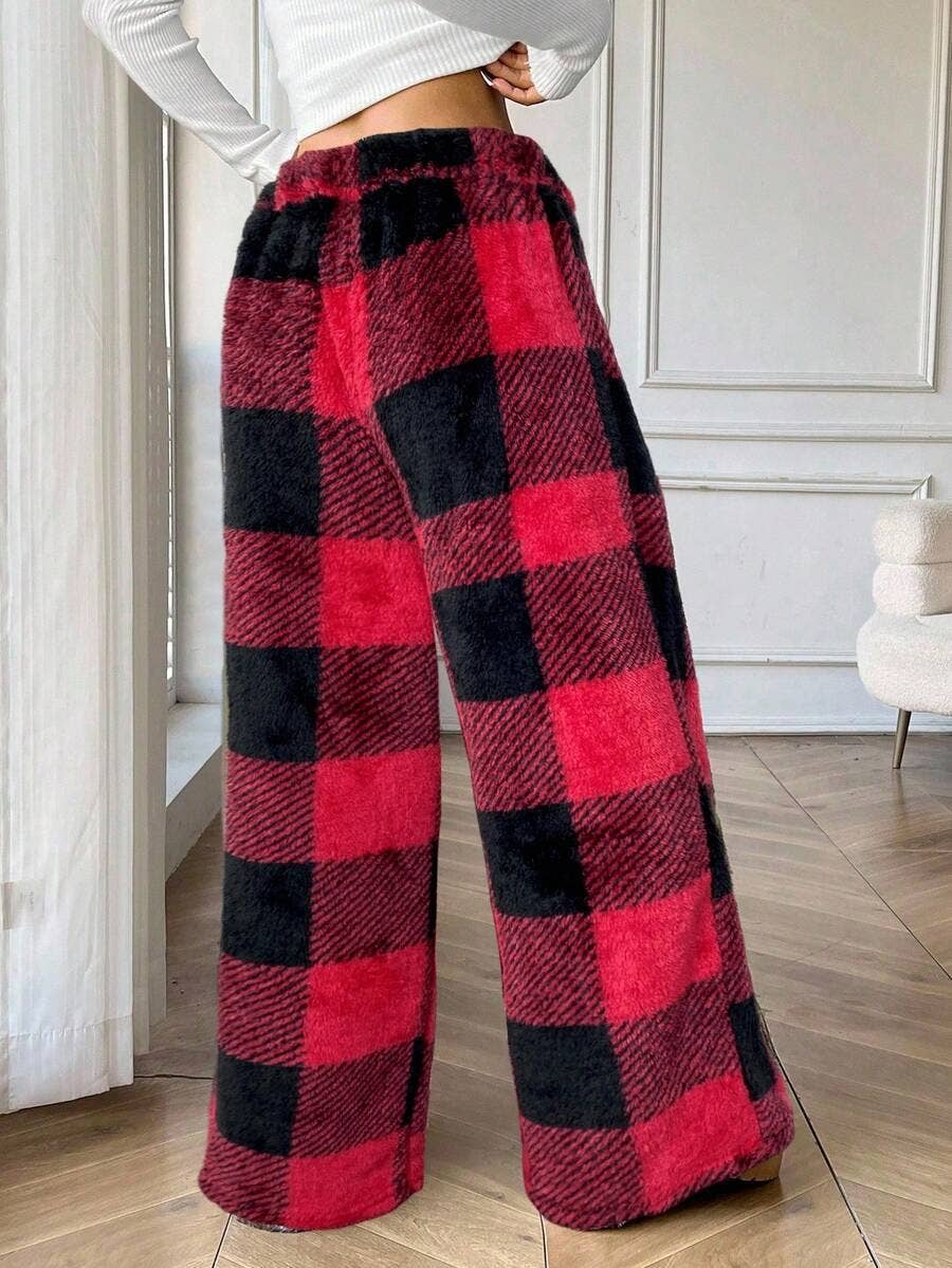 HIDDENBRAND - Wholesale Pants - Women's - Plaid Print Flannel Fleece Lounge Pants5