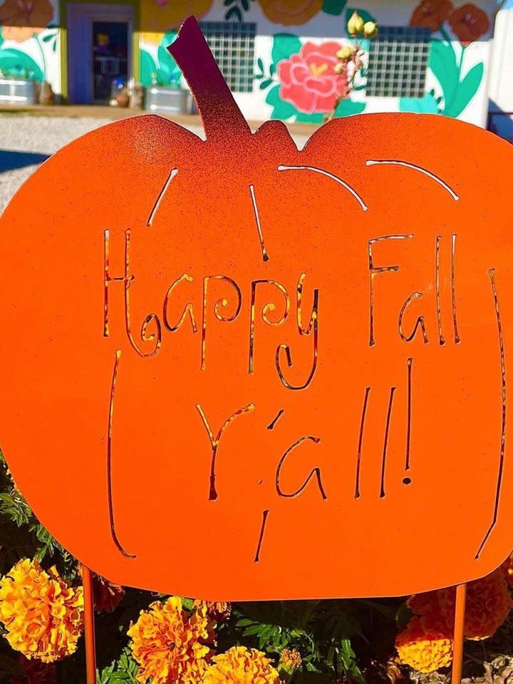 Happy Fall Y'all Pumpkin for wholesale by Garden Deva Sculpture Co.