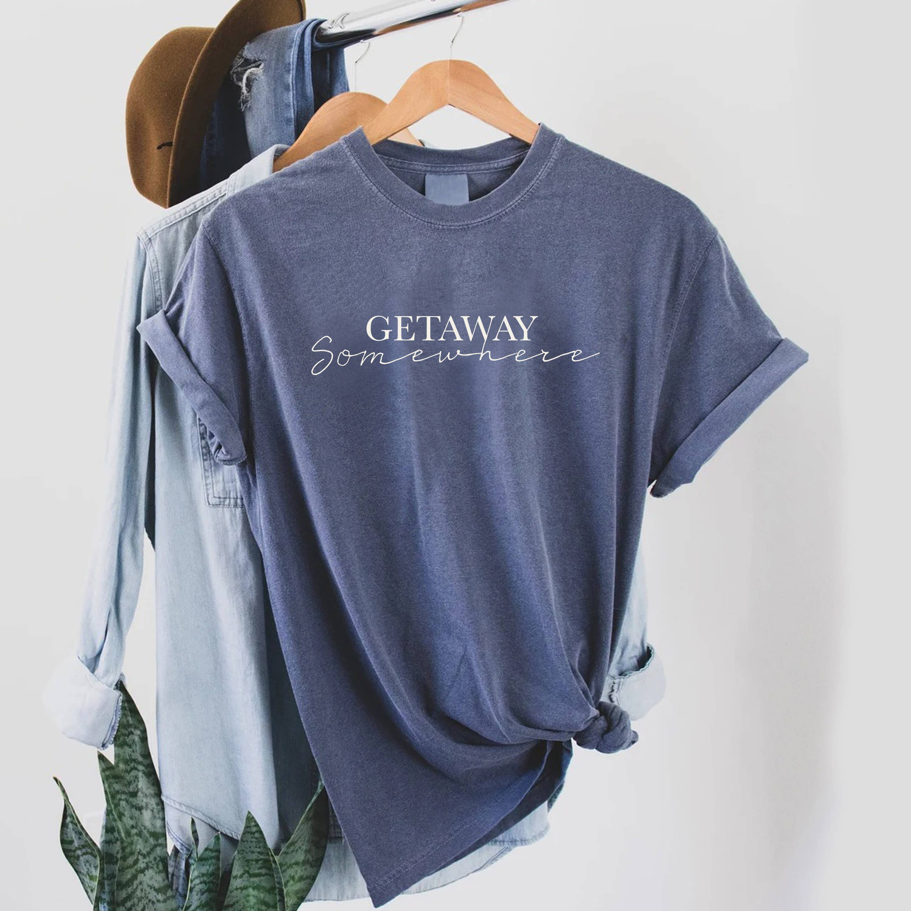 STARCHIS - Wholesale Screen Printed T-Shirt - Women's - Comfort color t-shirt - Getaway somewhere lettering0