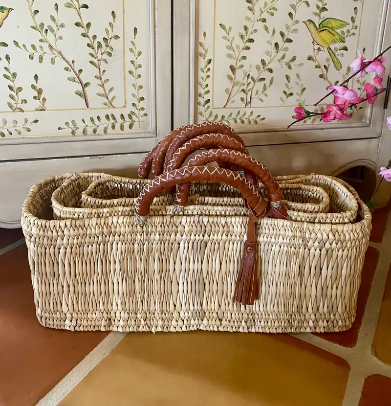 High crafty - Wholesale Basket - Gardener’s Baskets – Handmade Moroccan Palm Leaf Totes with 2