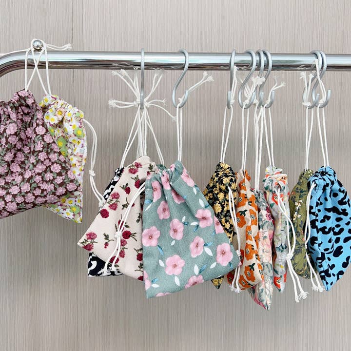 Mini Drawstring Corduroy Canvas Bag Portable Floral Storage Pouch for wholesale by Halcyon Outfitters®