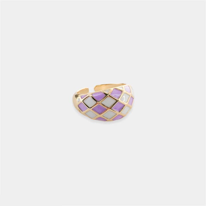 OMG Blings - Wholesale Band/Stacked Ring - LRN093 - Enamel Checkered Ring*2