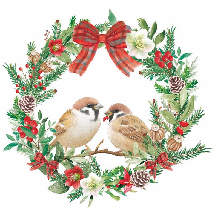 LUNCH- SPARROWS IN WREATH BY AMBIENTE for wholesale by Paperproducts Design • Ambiente