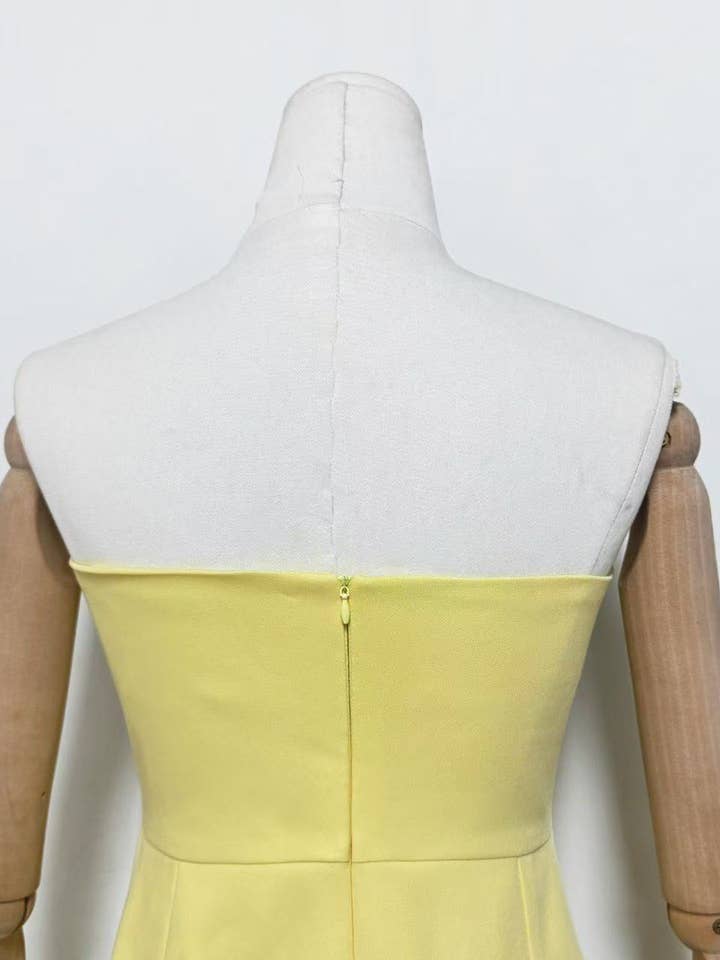 Yellow DR731Y Strapless Embroidered Floral Dress with Fitted Waist for wholesale on Faire9
