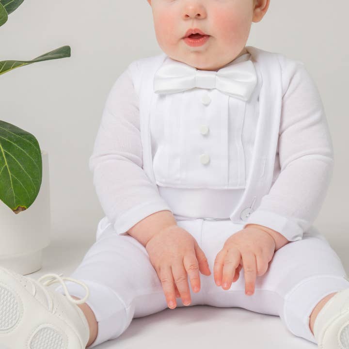 Bebe Couture - Wholesale Clothing Set - Baby - White Baby Boy Blessing & Christening Tuxedo Outfit2
