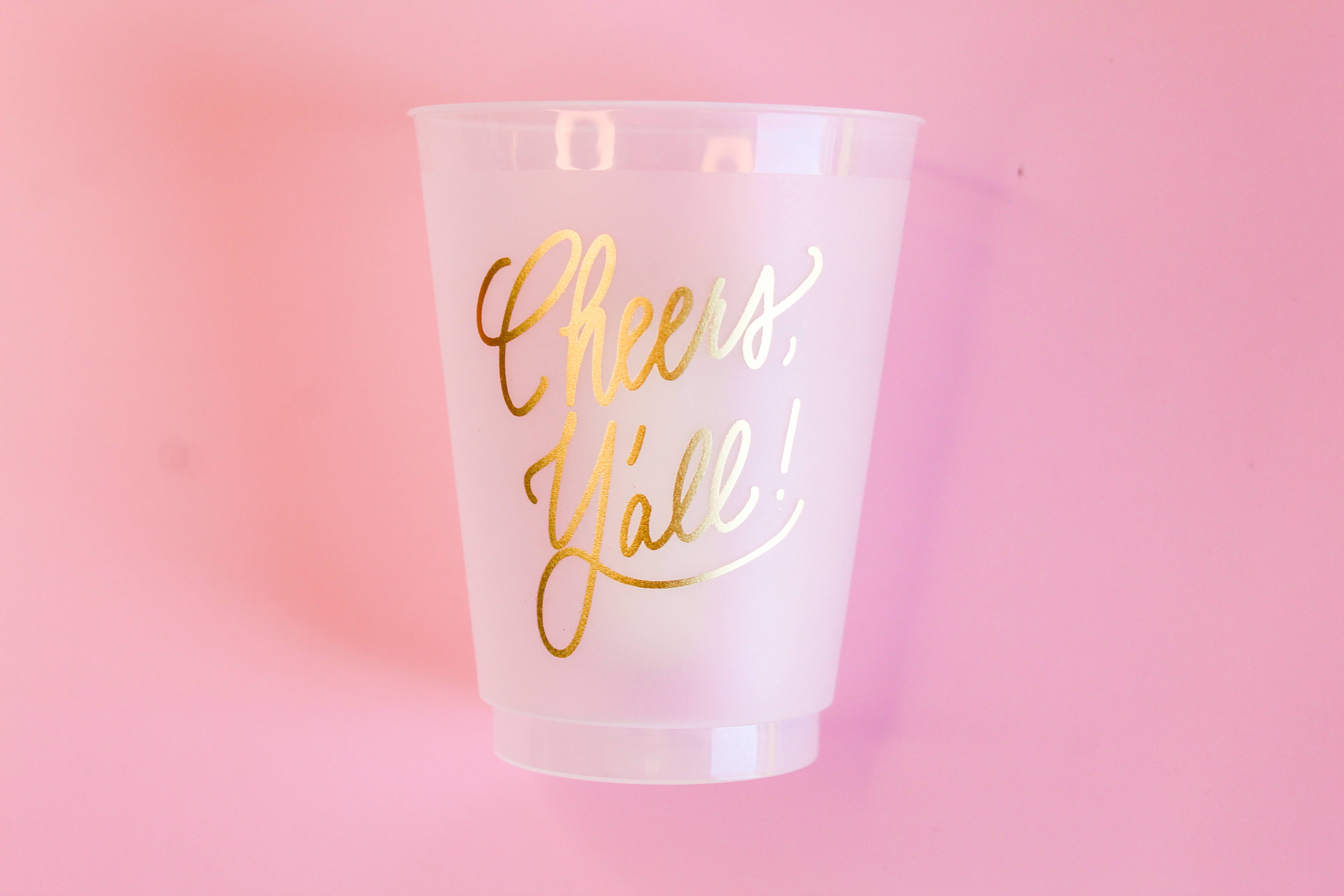 Birdie Mae Designs - Wholesale Disposable Cup - Cheers, Y'all! | Frosted Acrylic 16oz Set of 8 Cups1
