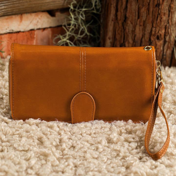 Oatmeal Bria Zip Around Wrist Strap Long Wallet for wholesale on Faire3