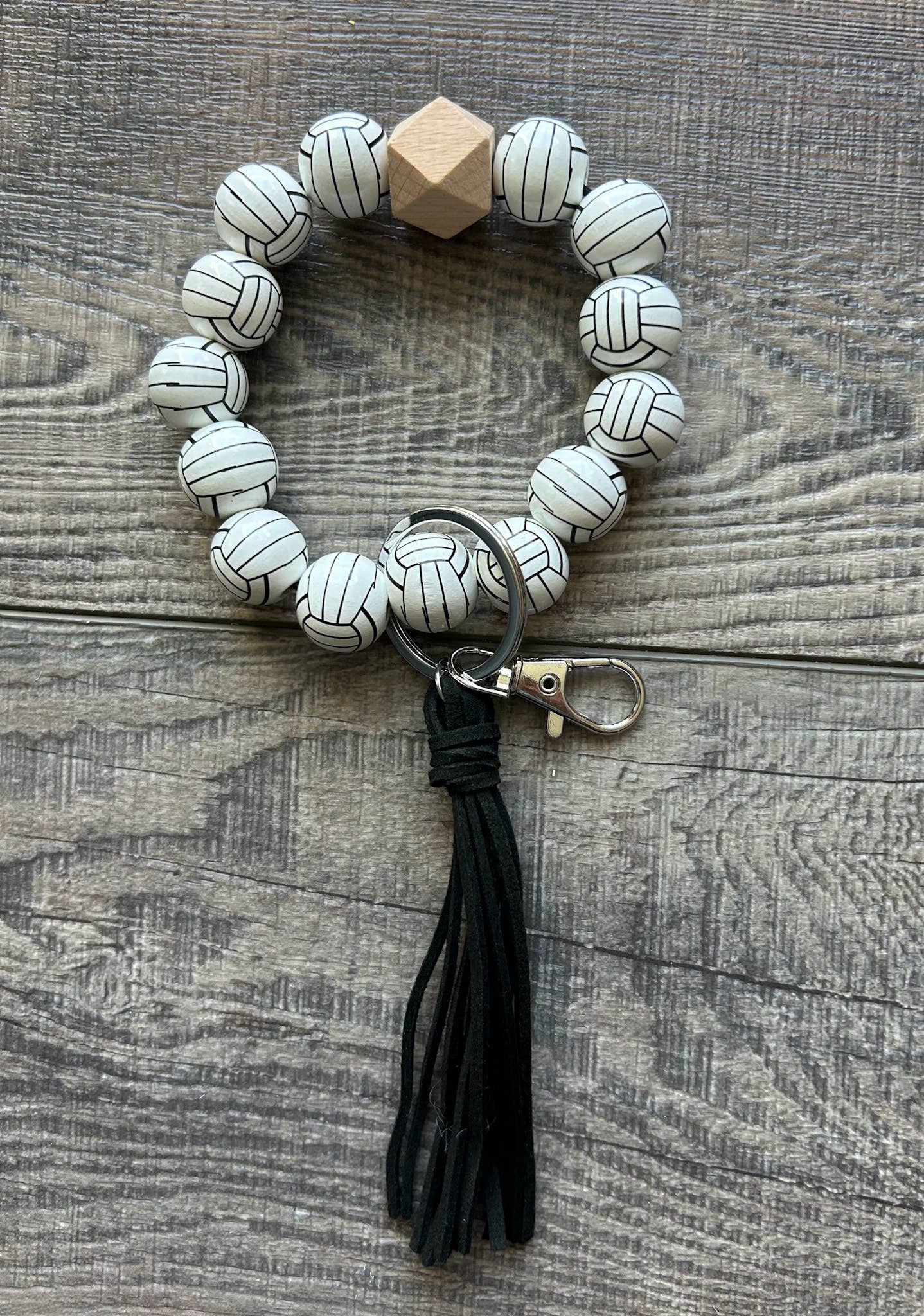 JILLIAN INK LLC - Wholesale Keychain Bracelet - Sports Keychain with Wooden Beads 9