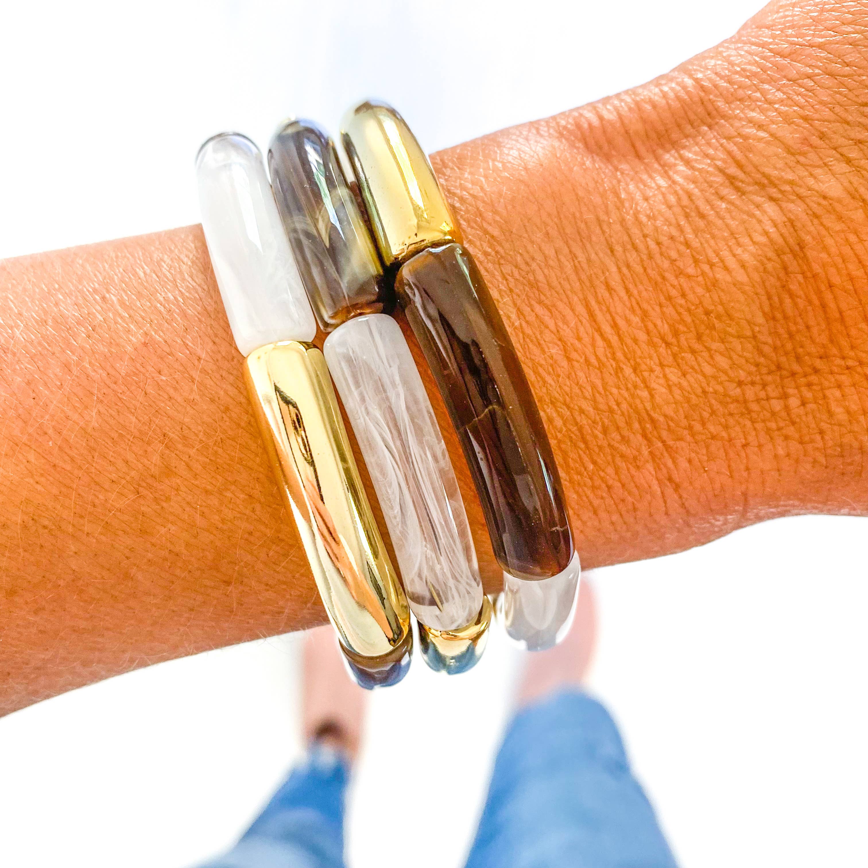 Savvy Bling – Pulseira de missangas por atacado – Pulseira de bambu em tubo de mármore marrom3