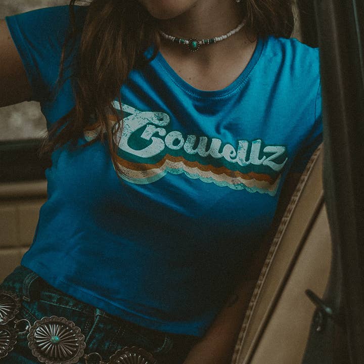 Crop top logo retro- blue royal for wholesale by Crowellz