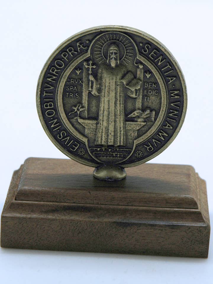 BA167807- St. Benedict Medal on Wood Stand for wholesale by Contreras Designs