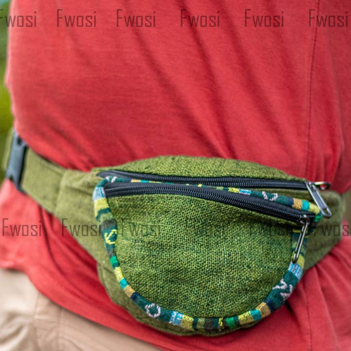 Fwosi – Pochete - Unissexo por atacado – Bolsa de Cintura Verde de Cânhamo3