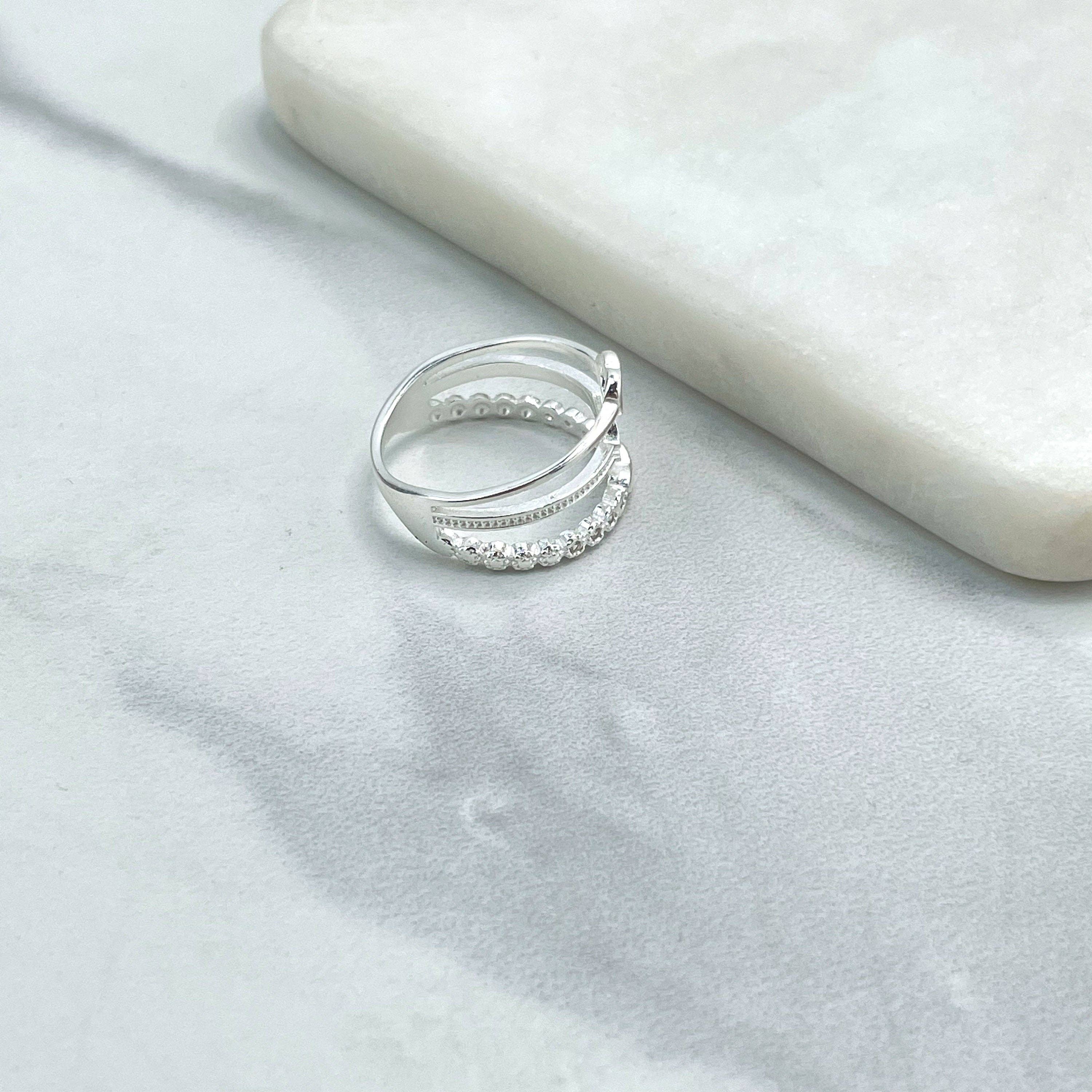 DIJU Jewelry - Wholesale  - 925 Sterling Silver Clear Cubic Zirconia Simulated Stackable Layered Ring, Wave & Heart, Stamped 925, Wholesale Jewelry Making Supplies3