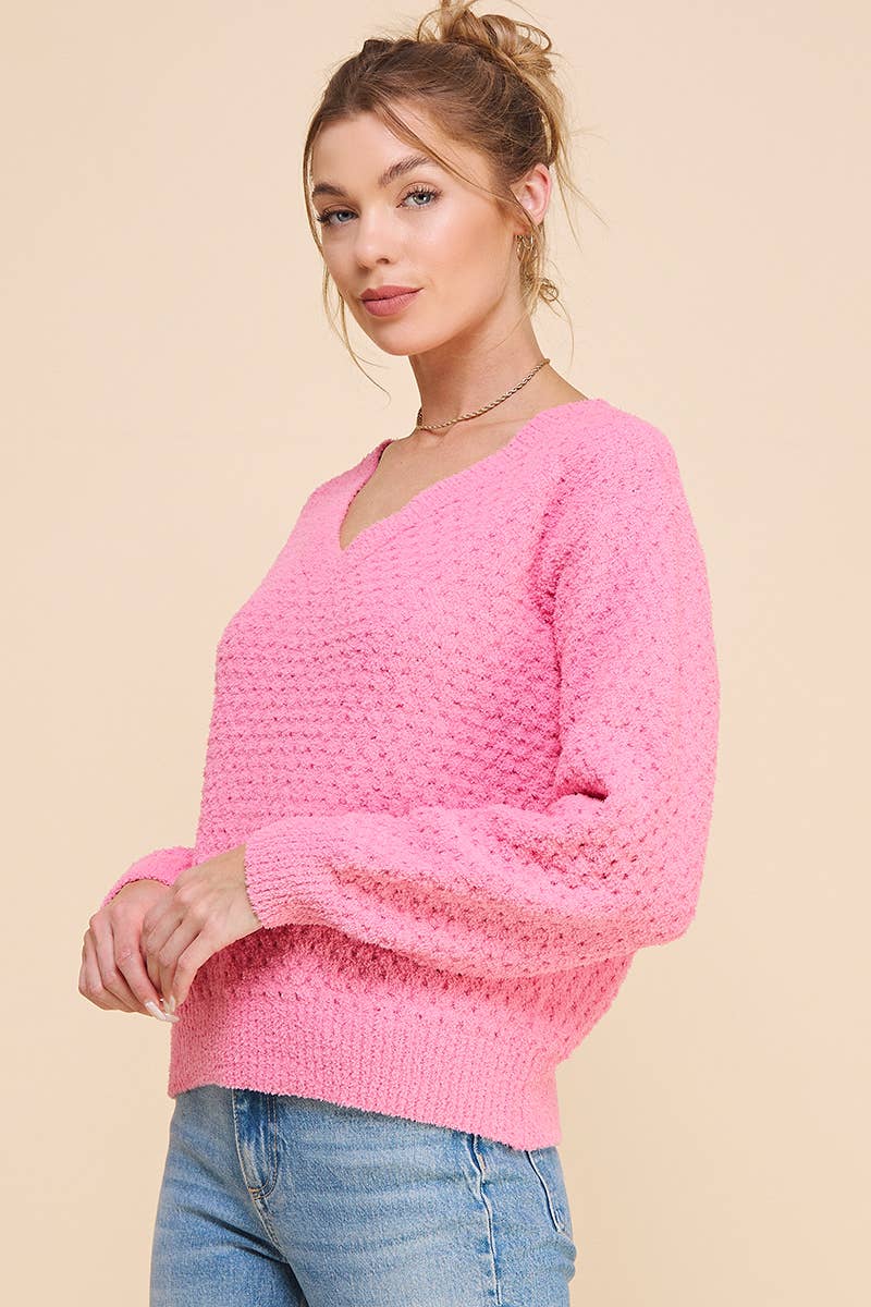 Allie Rose - Wholesale Knit Sweater - Women's - Soft Cloud Pique V Neck Sweater1