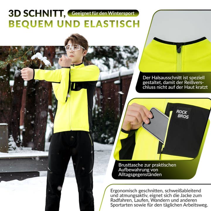 RC'nSONS - Wholesale Activewear Set - Men's - ROCKBROS Herren Fahrradjacke & Hose Set Winter Gelb Winddicht Warm für Outdoor Spor3