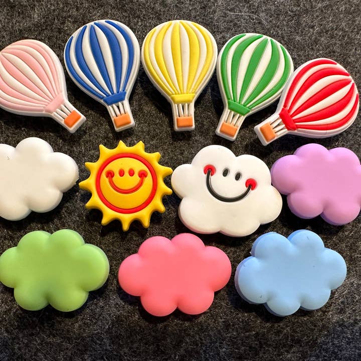 Pick your own colorful clouds sunshine hot air balloon Theme and more shoe charms for wholesale by JuliesDecal
