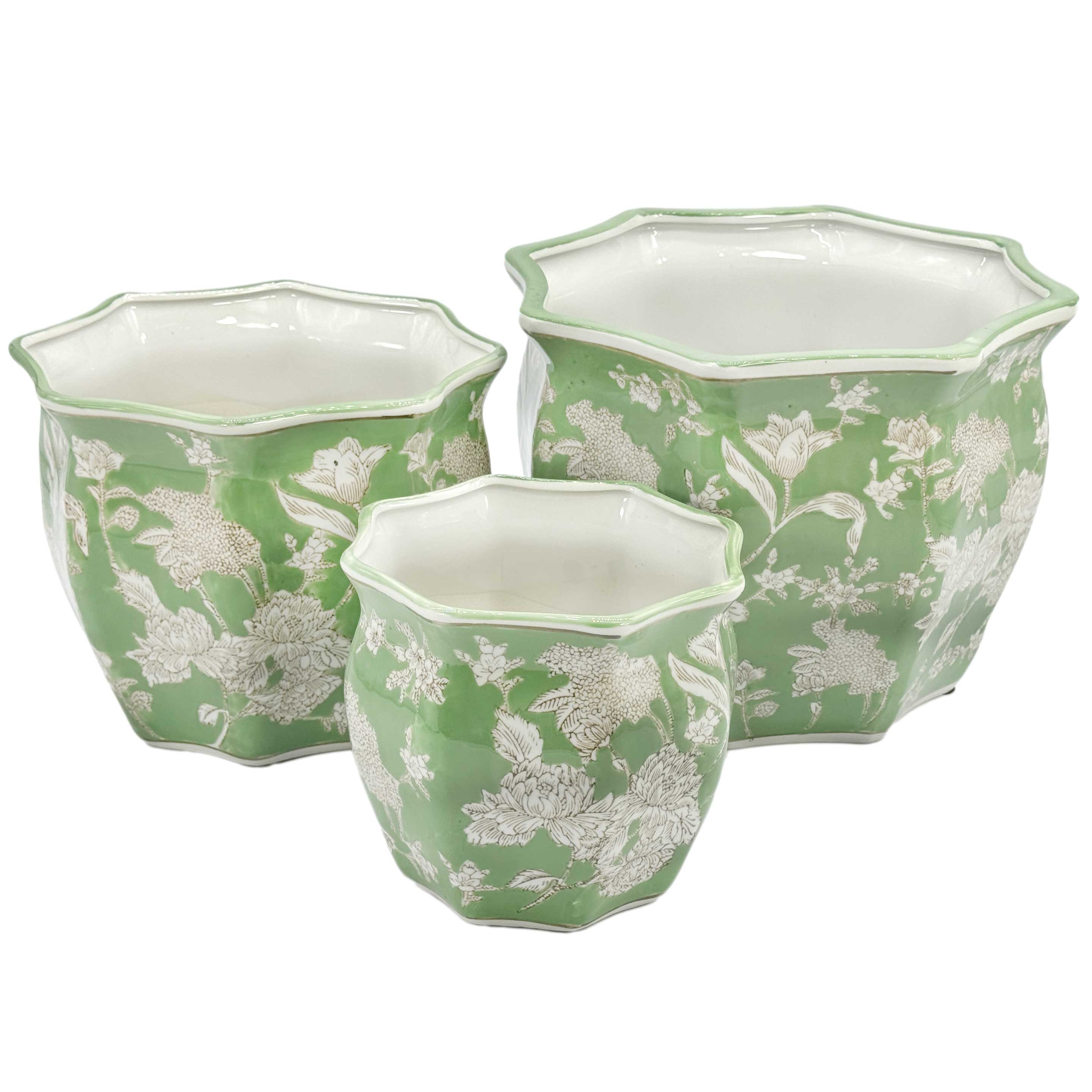 Galt International Company – Vaso de plantas por atacado – Conjunto de 3 - 
Conjunto de vasos de cerâmica Chinoiserie de 4,5"/6"/8"23