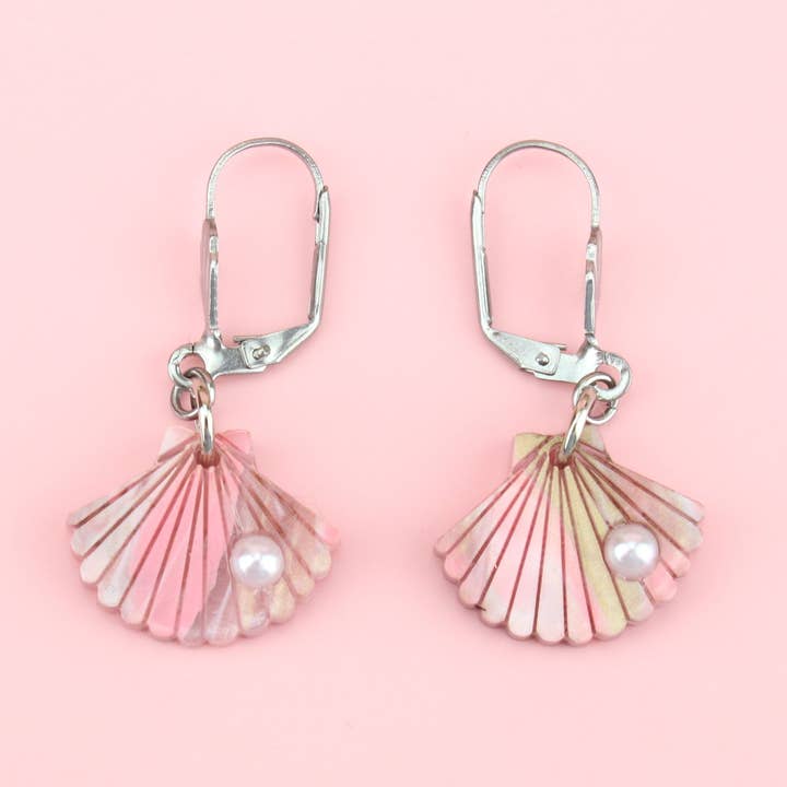 Pink Marble Shell Earrings for wholesale by Sour Cherry
