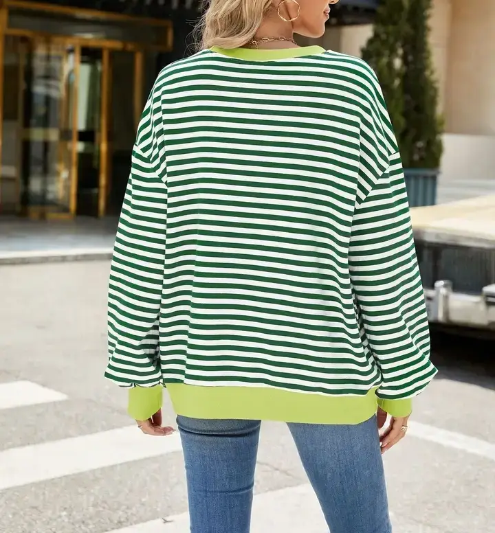 Lovesoft - Wholesale Knit Sweater - Women's - Striped Crew Neck Contrast Color Loose Long Sleeve Sweater14