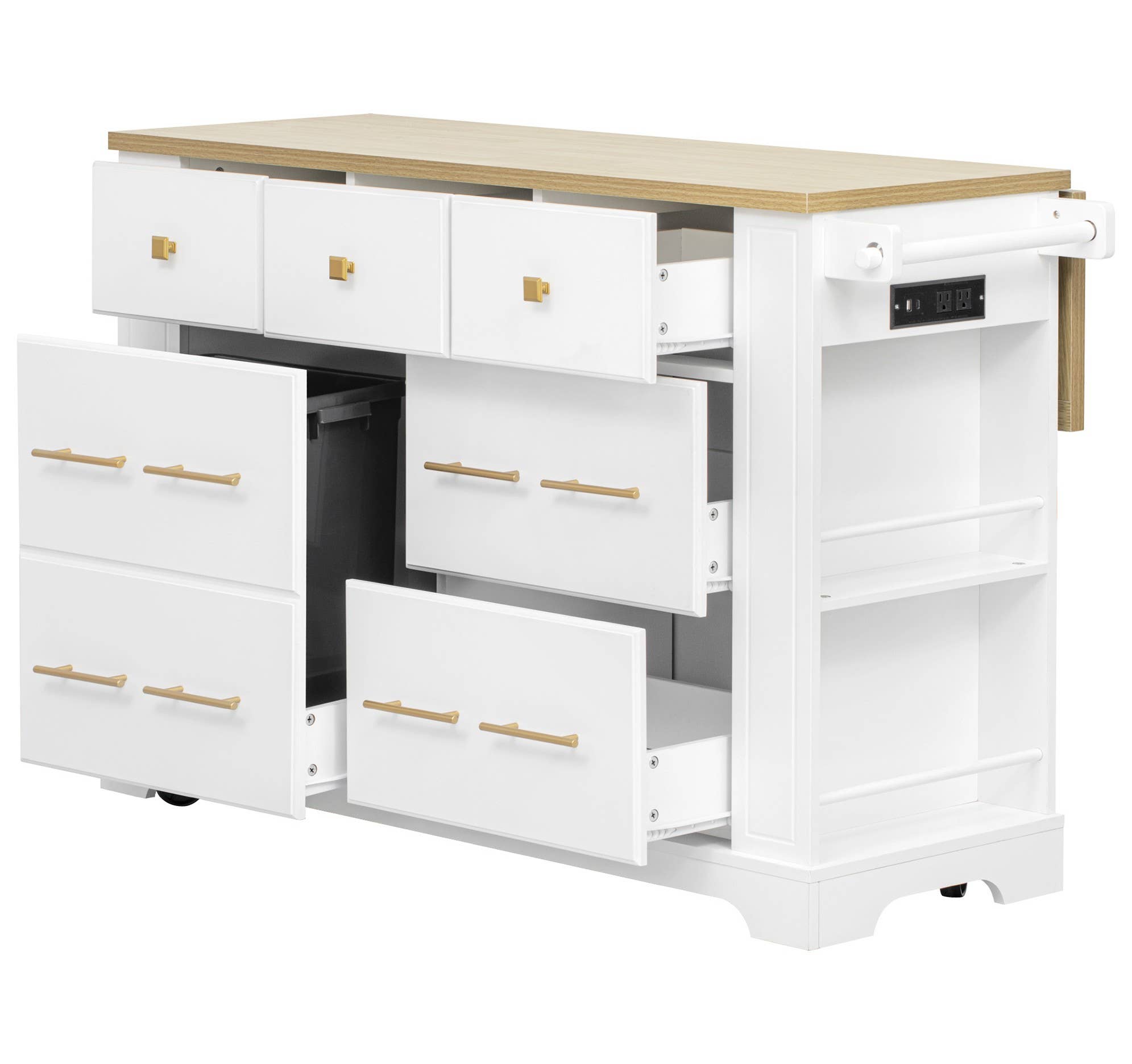 39F Inc. - Wholesale Kitchen Storage/Organizer - 51.2" Farmhouse Kitchen Island with 6 Drawers & Drop Leaf32