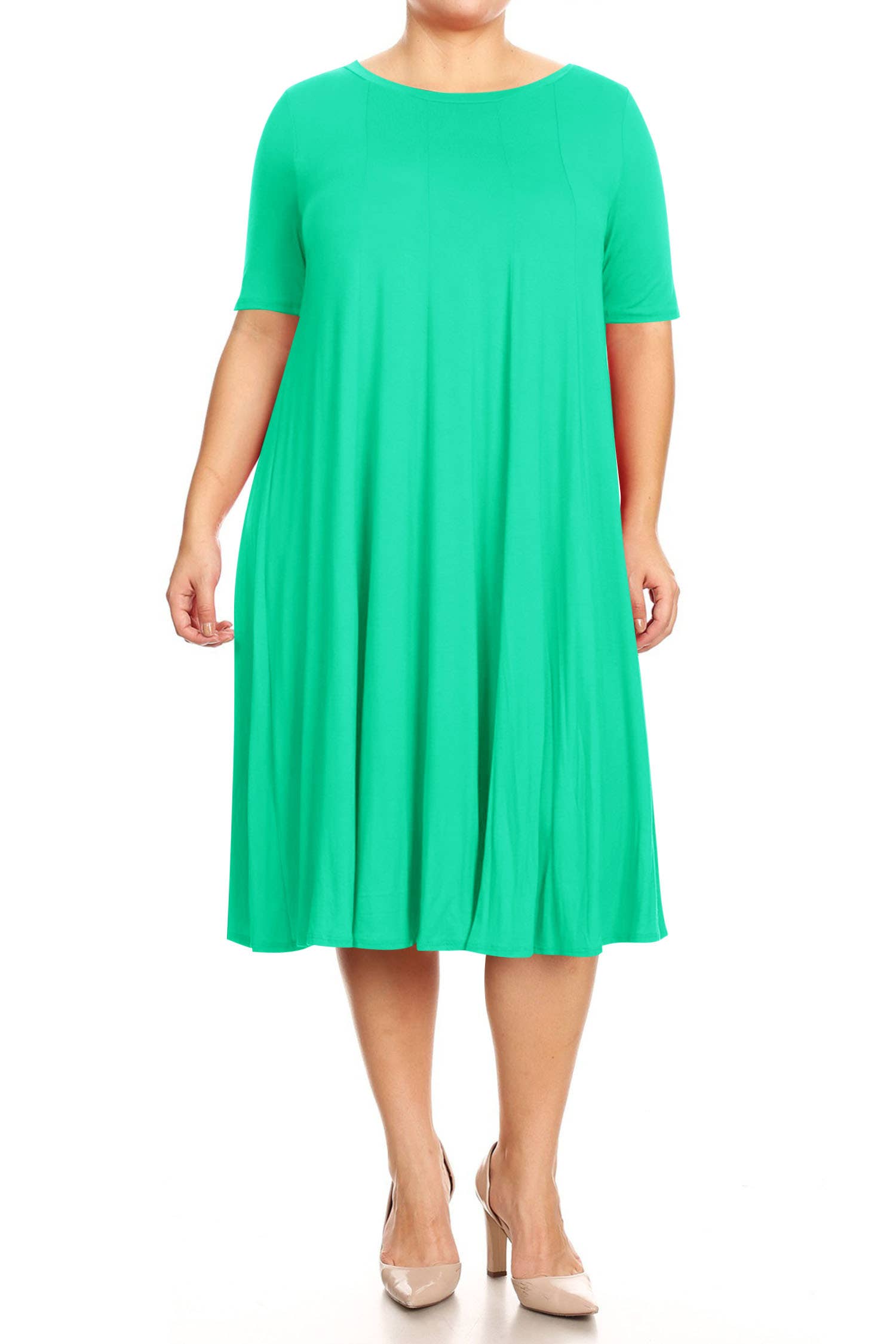 MOA COLLECTION - Wholesale Dress - Women's - Women's Plus Size A-Line Round Neck Casual Solid Midi Dress12