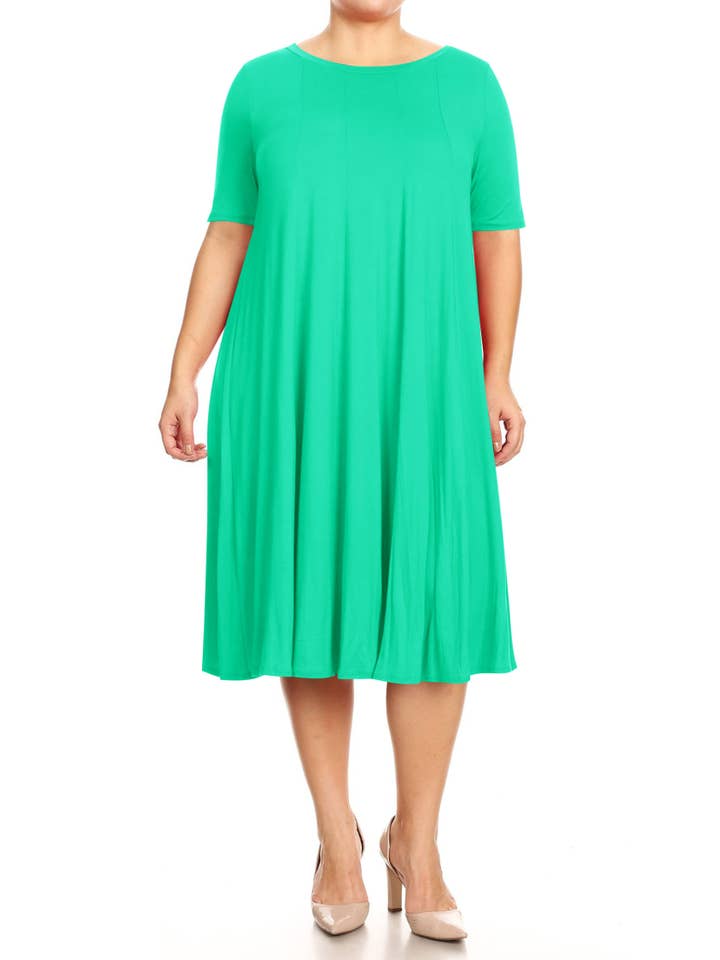MOA COLLECTION - Wholesale Dress - Women's - Women's Plus Size A-Line Round Neck Casual Solid Midi Dress12