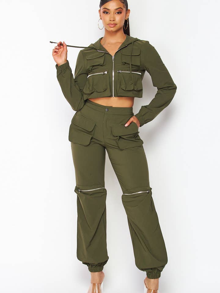 POCKET DETAIL HOODED TOP AND PANTS SETS for wholesale by Drip DTLA