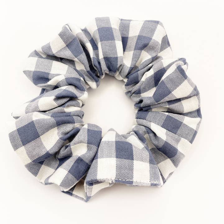 Slate Blue Gingham Plaid Scrunchies, Womens Hair Ties for wholesale by ELSE