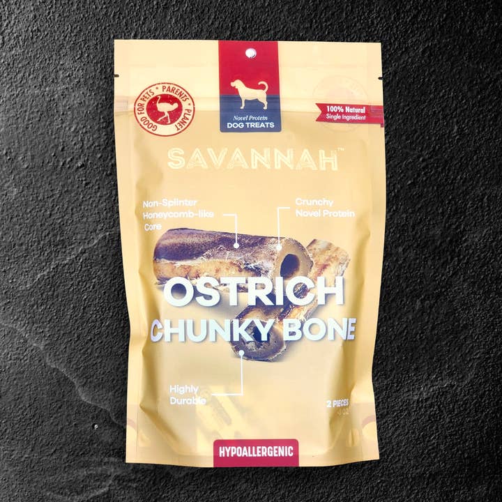 Savannah Pet Food - Wholesale Pet Treats - Dog - Ostrich Chunky Bone Singleingredient Novel Protein Dog Treat3