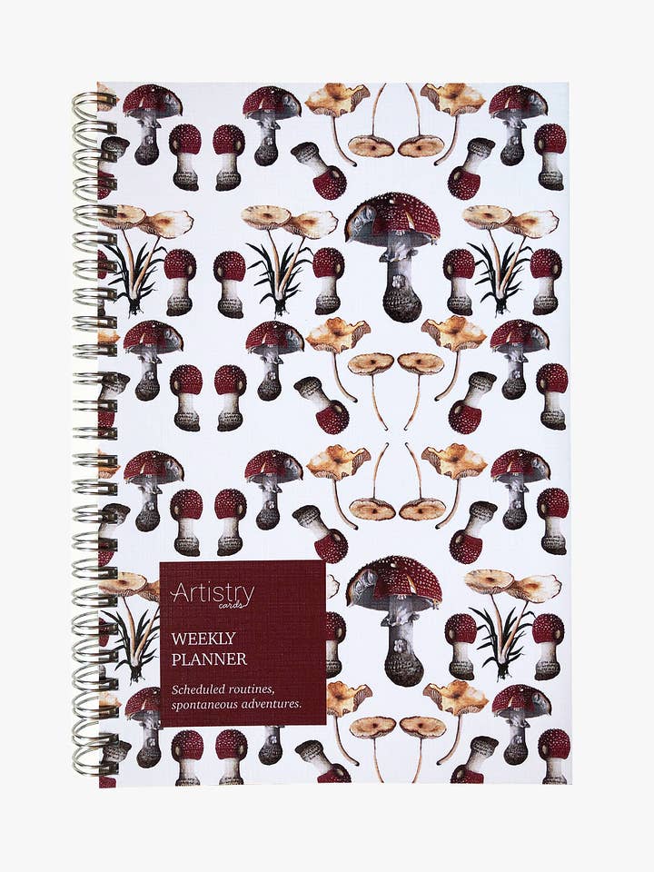 Planificateur hebdomadaire sans date – Couverture rigide avec motif de champignon pour la vente par Artistry Cards