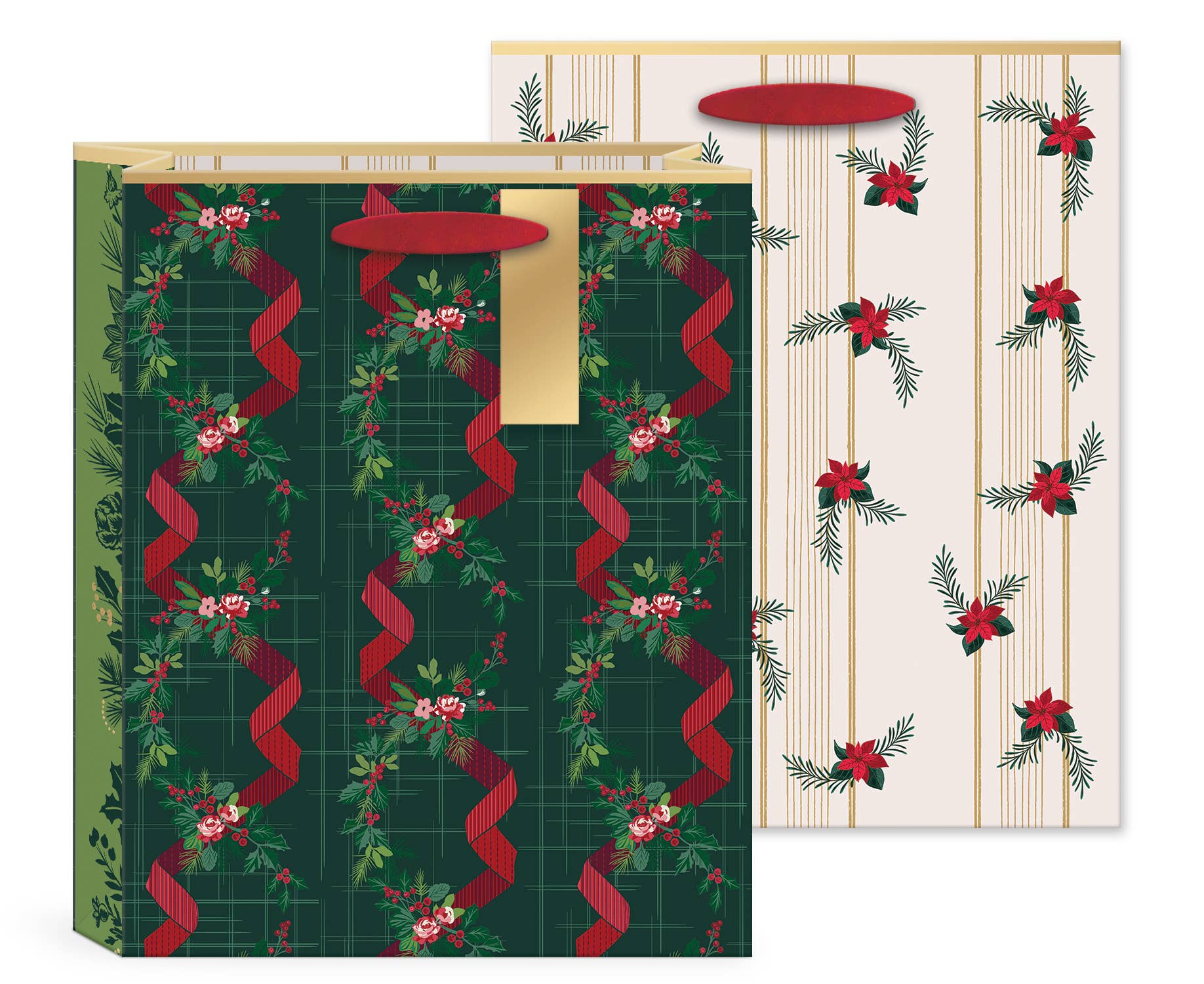 Punch Studio - Vente Pochette cadeau - SAC-CADEAU VERT À FLEURS D'HIVER0