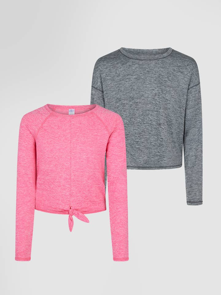 Mädchen Mesh-Top mit Knoten vorne und Basic-Top - 2er-Pack für den Großhandel von 90 Degree by Reflex & Yogalicious