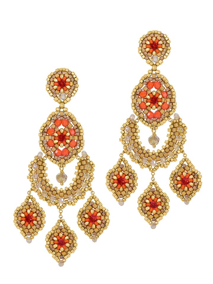 Boucle d'oreille chandelier en forme de cascade en or et orange, style E24662 pour la vente par Miguel Ases