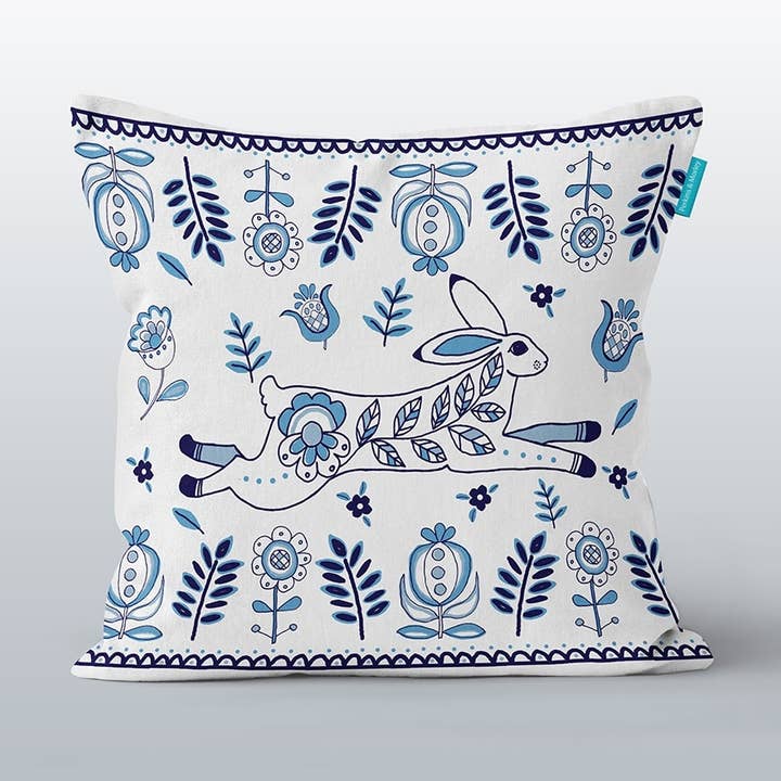 Delft Hare Cushion for wholesale by Perkins & Morley