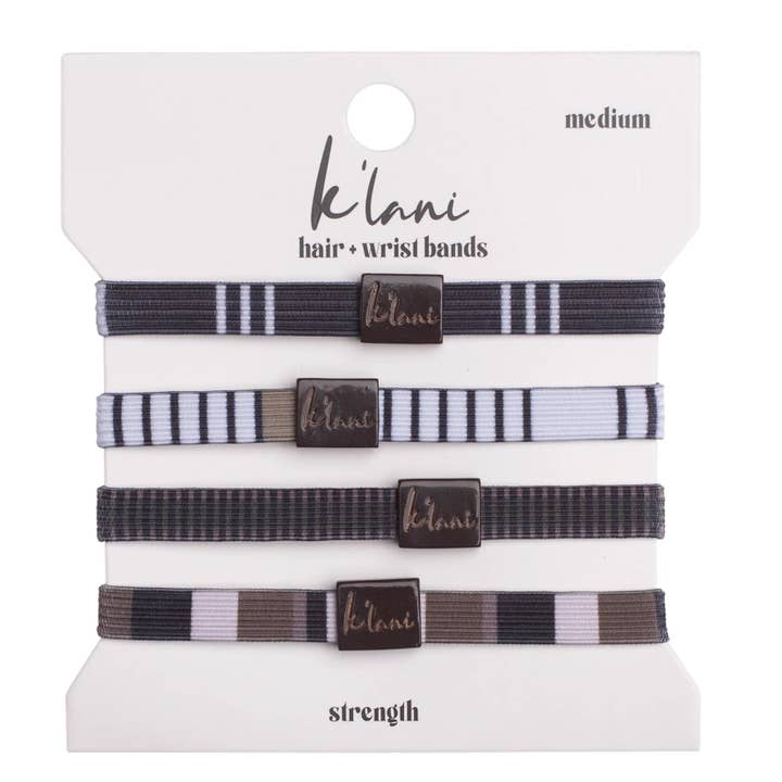 "Strength" Neutral Stripes Hair + Wrist Bands for wholesale by K'lani hair tie bracelets