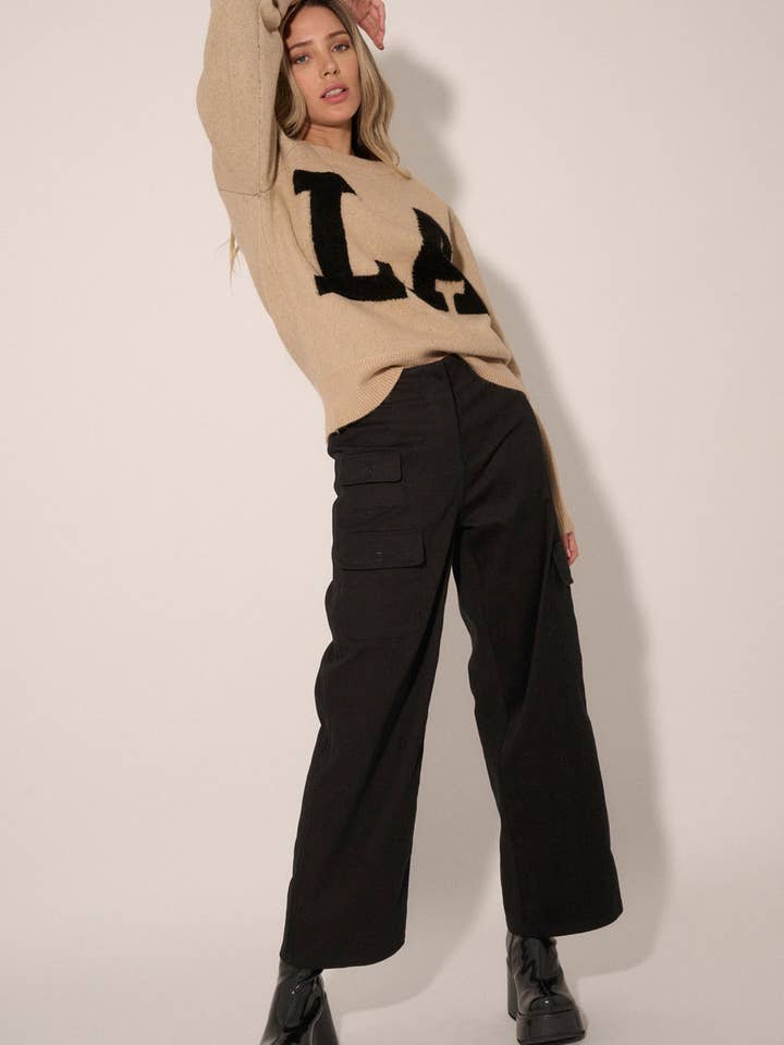 Calças de Cargo Sólidas de Cintura Alta Zip-Up Fly por atacado de Promesa USA