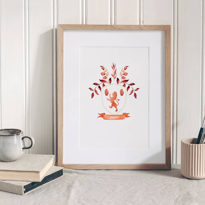 Impression d'art en aquarelle du blason Cawley pour la vente par Minikin Studio