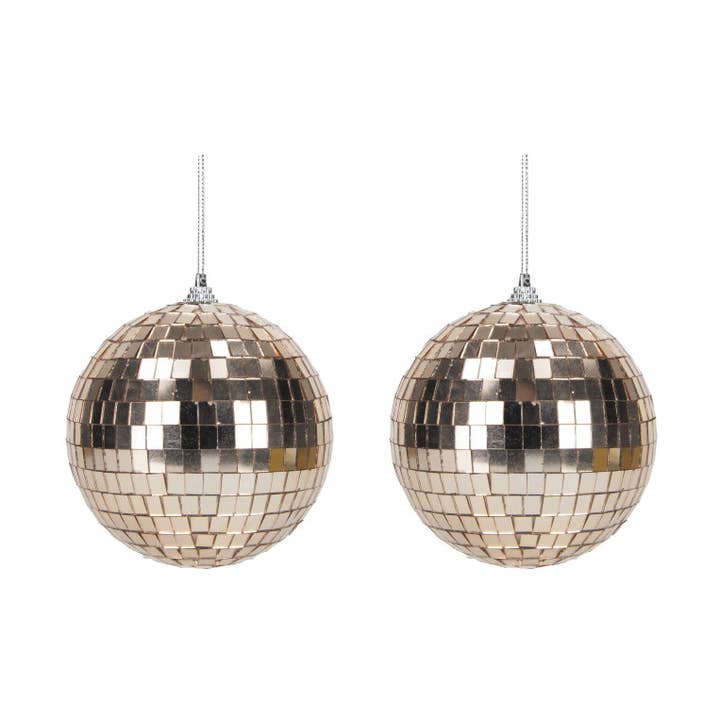 Palle da discoteca rosa dorato da 10 cm, set da 2 per la vendita all'ingrosso da parte di Tim&Puce Factory
